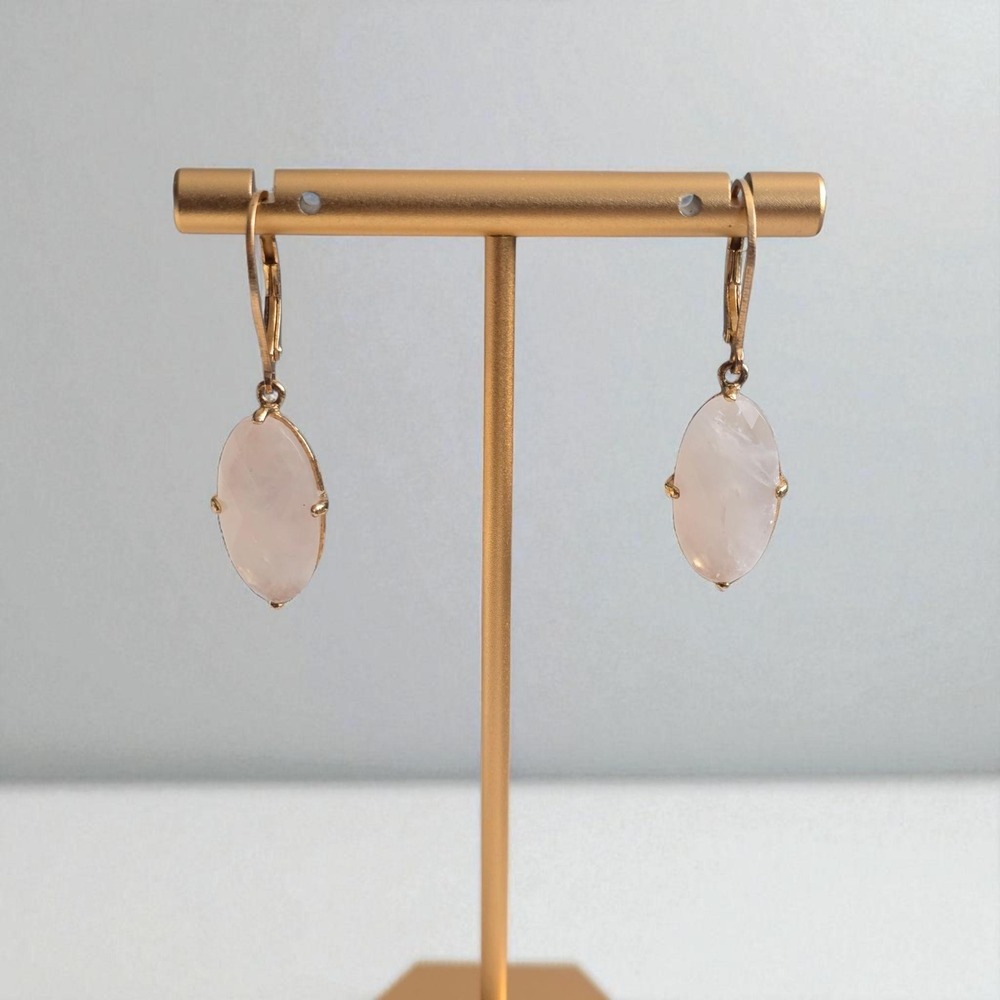 Rose Quartz Dangle Earrings 925 Sterling Silver & Rose Gold Faceted Pink - Picture 6 of 11